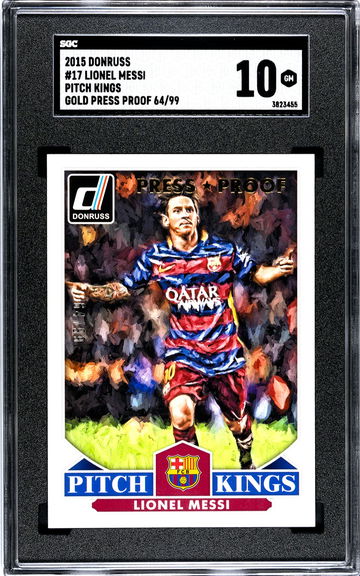 2015 Lionel Messi Donruss Pitch Kings Gold Press Proof /99 #17
