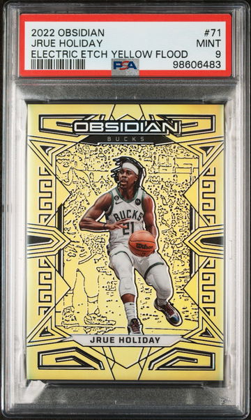 2022 Panini Obsidian Electric Etch Yellow Flood Jrue Holiday #71 /10 PSA 9