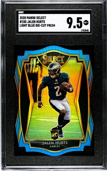 2020 Panini Select #150 Jalen Hurts Light Blue Die Cut Prizm SGC 9.5