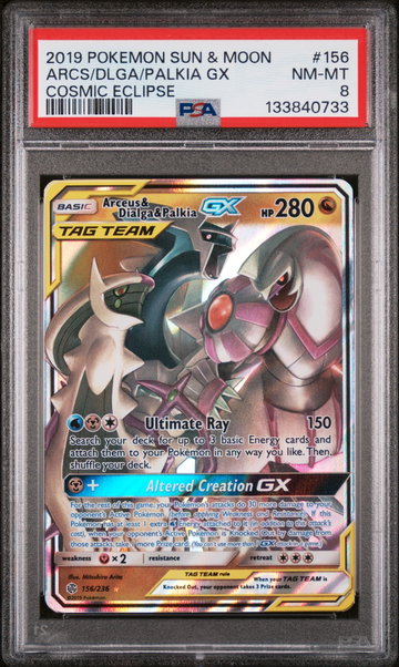 2019 Pokemon Sun and Moon Cosmic Eclipse Arceus/Dialga/Palkia Gx #156 PSA 8