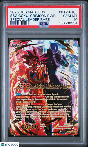 SSG Goku, Crimson PWR Special Leader Rare PSA 10 #BT28-105