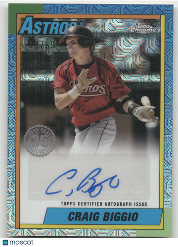 2025 Topps Chrome 1990 Topps Baseball Autograph Craig Biggio #89CA-CB Blue Mojo Refractor