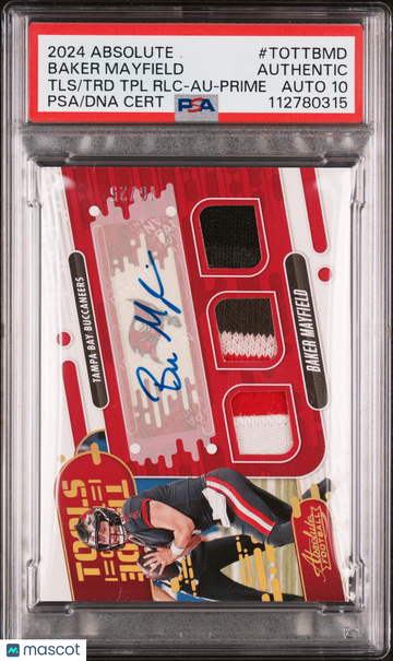 2024 Panini Absolute Tools Of The Trade Triple Relics Baker Mayfield #TOTTBMD TLS TRD TPL RLC Au Prime PSA A Auto 10