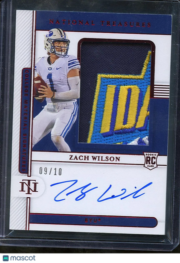 Zach Wilson 2021 Panini National Treasures Collegiate College Material Signatures Patch RC Auto /10 BYU Cougars