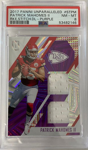 2017 Unparalleled Patrick mahomes rookie patch /99 psa 8