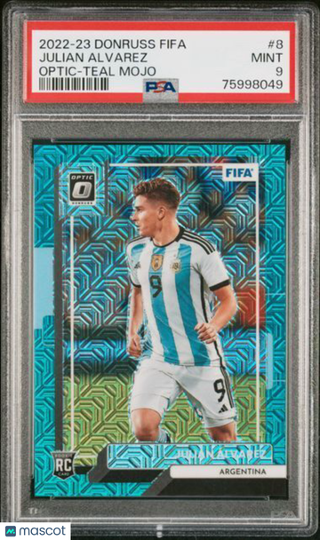 2022 Panini Donruss FIFA Julian Alvarez #8 Optic Teal Mojo PSA 9