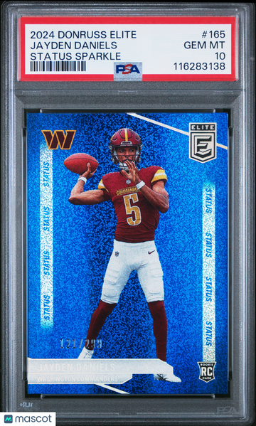 2024 Panini Donruss Elite Jayden Daniels #165 Status Sparkle 121/299 PSA 10
