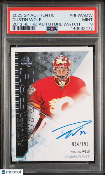 2023-24 SP Authentic 2013-14 Retro Autograph Future Watch Dustin Wolf #RFWADW /199 Rookie PSA 9