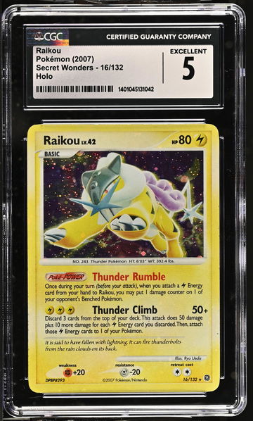 2007 Pokémon Diamond & Pearl Secret Wonders Raikou #16/132 Holo CGC 5
