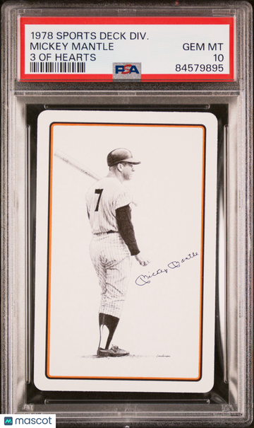 1978 Sports Deck Divison Mickey Mantle PSA 10 - Yankees - HOF - Three of Hearts