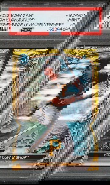 2023 Bowman Braylon Bishop Yellow Lunar Crater Refractor /75 #BCP90 PSA 9 MINT