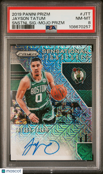 2019 Panini Prizm Sensational Signatures Jayson Tatum #JTT Snstnl. SIG. Mojo PSA 8