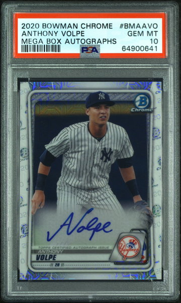 2020 Bowman Chrome Mega Box Prospect Autograph Refractor Anthony Volpe #BMAAVO PSA 10