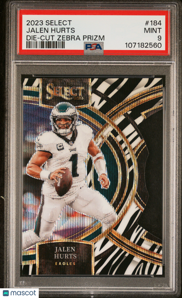 2023 Panini Select Jalen Hurts #184 Die Cut Zebra Prizm PSA 9