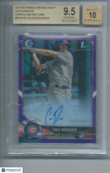 2018 Bowman Chrome Draft Autographs Purple Refractors Cole Roederer #CDACR /247 BGS 9.5 Auto 10