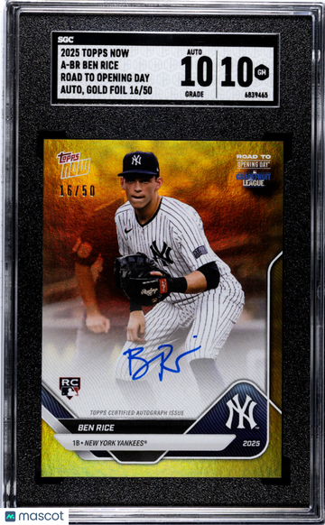 2025 Topps Now Ben Rice #A-BR Road Opening Day Autograph Gold Foil SGC 10 Auto 10