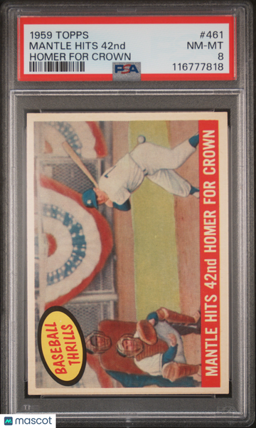 1959 Topps Mantle Hits 42nd #461 Homer For Crown PSA 8