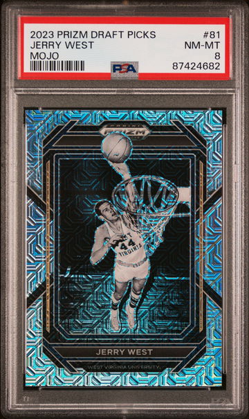 2023 PANINI JERRY WEST PRIZM DRAFT PICKS /25 MOJO PRIZM #81 PSA 8