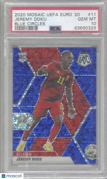 2020 Panini Mosaic UEFA Euro 2020 Jeremy Doku #11 Blue Circles PSA 10