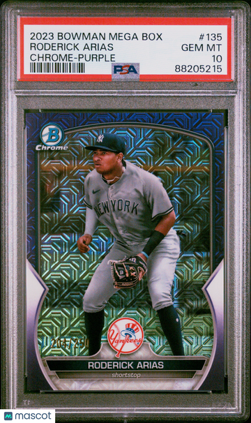 2023 Bowman Mega Box Chrome Roderick Arias #135 Purple Refractor /250 PSA 10