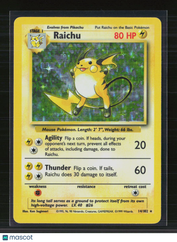 1999 Base Set Raichu Holo Rare #14/102