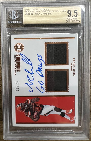 2018 Panini Encased Nick Chubb Dual Swatch Auto /25 BGS 9.5