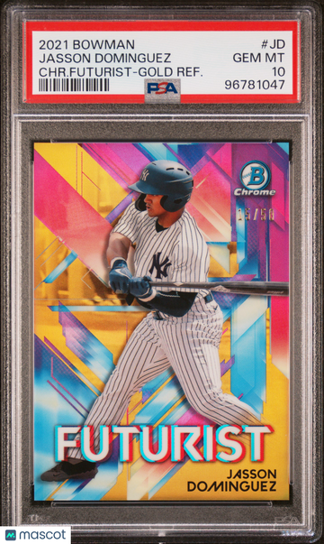 2021 Bowman Chrome Futurist Jasson Dominguez #JD CHR. Futurist Gold Refractor /50 PSA 10