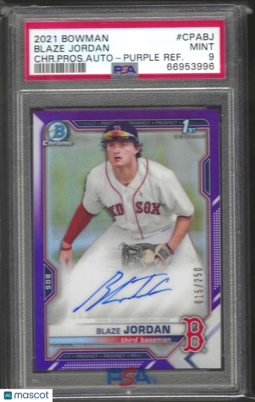 2021 Bowman Chrome Prospect Autographs Blaze Jordan #CPABJ CHR. Pros. Auto Purple Refractor PSA 9