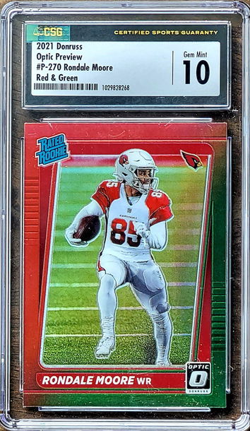 2021 RONDALE MOORE Donruss Optic RED GREEN Prizm Rated Rookie CSG 10 POP 1 P-270