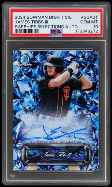 2024 Bowman Chrome Draft Sapphire James Tibbs Iii Selections Autograph PSA 10