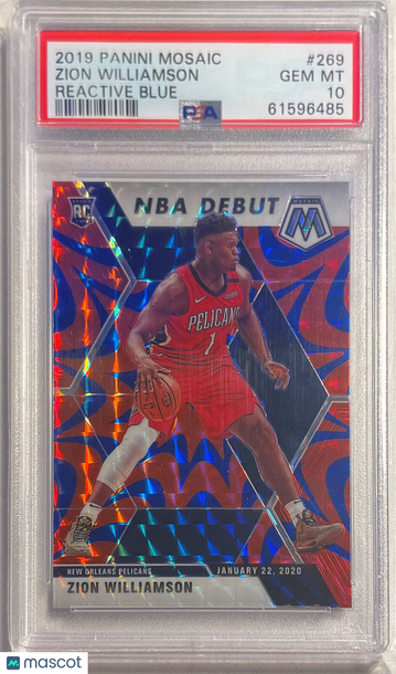 2019 Panini Mosaic Zion Williamson #269 Reactive Blue PSA 10