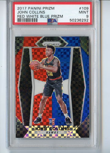 PSA 9 John Collins 2017 Red White Blue Prizm #109 Rookie Hawks RC