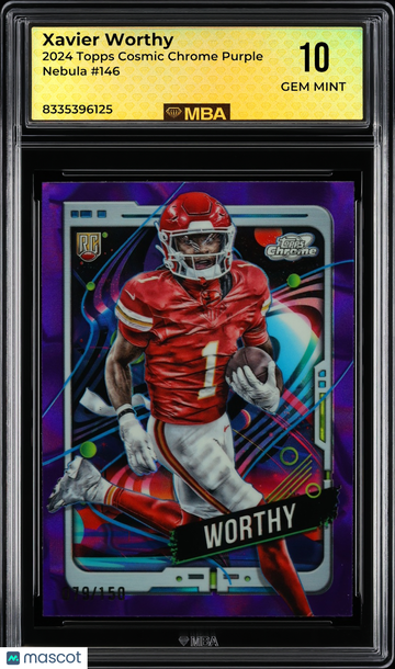 2024 Topps Cosmic Chrome Xavier Worthy #146 Purple Nebula MBA 10