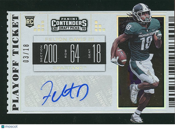 Felton Davis III 2019 Rookie Auto Panini Authentic Michigan State Spartans
