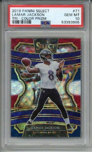 2019 PANINI SELECT TRI COLOR PRIZM #71 LAMAR JACKSON CARD RAVENS PSA 10 LOW POP