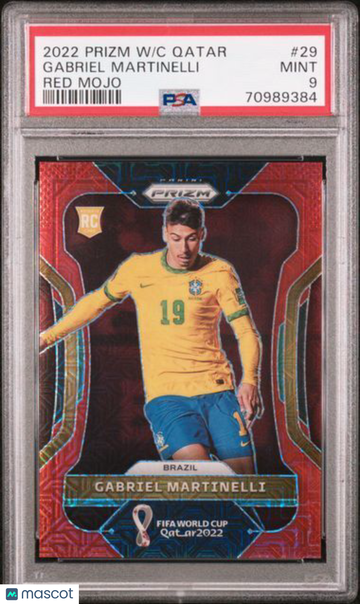 2022 Panini Prizm World Cup Qatar Gabriel Martinelli #29 Red Mojo PSA 9