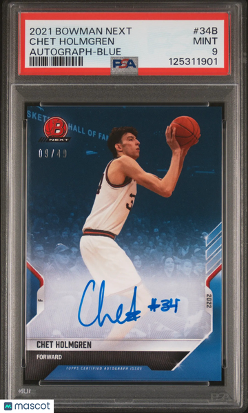 2021 Bowman Next Chet Holmgren #34B Autograph Blue /49 PSA 9