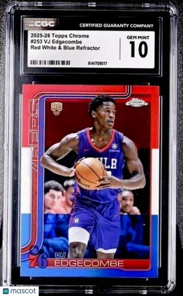 Graded 10 2025-26 Topps Chrome Vj Edgecombe #253 Red White Blue Refractor RC Auto 76ers