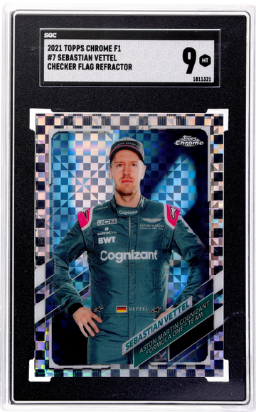 2021 Topps Chrome F1 Checker Flag Sebastian Vettel #7 SGC 9 Refractor