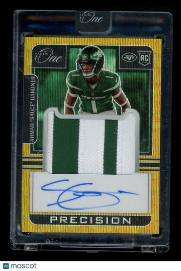 2023 Panini One Prizm Ahmad 'Sauce' Gardner #303 Gold /15 Autograph Patch RC