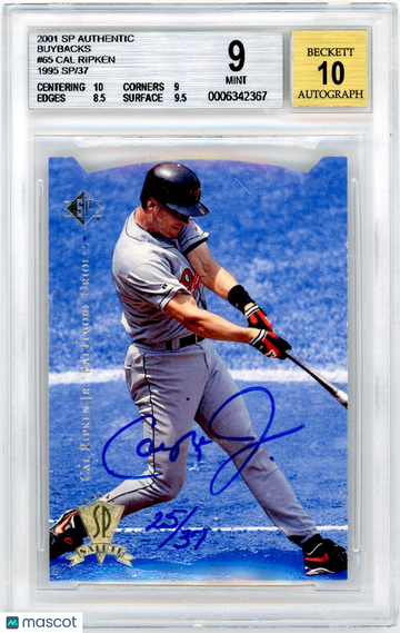 2001 SP Authentic BuyBacks Cal Ripken 95 #65 /37 BGS 9 Auto 10