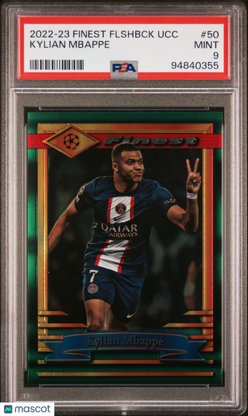 2022-23 Topps Finest Flashbacks UEFA Club Competitions Kylian Mbappe #50 PSA 9