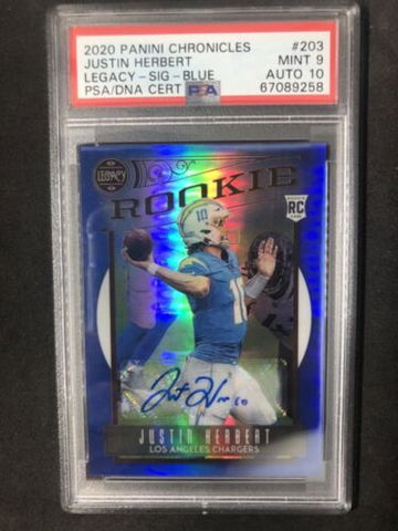 JUSTIN HERBERT 2020 Panini Chronicles #203 Blue Rookie #/10  PSA 9 / 10 Auto