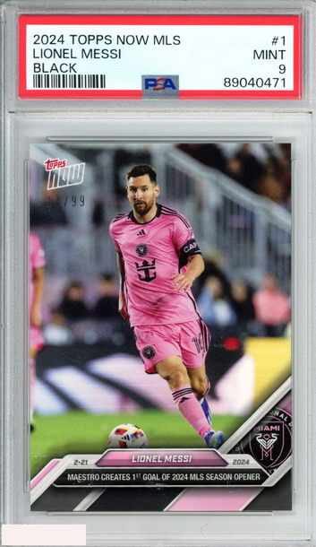 2024 TOPPS NOW MLS LIONEL MESSI #1 BLACK 17 OF 99 INTER MIAMI PSA 9 MINT