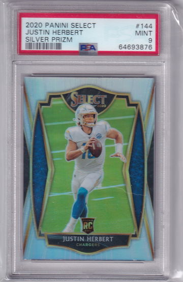 2020 Panini Select Justin Herbert Premier Silver Prizm Rookie RC #144 PSA 9 