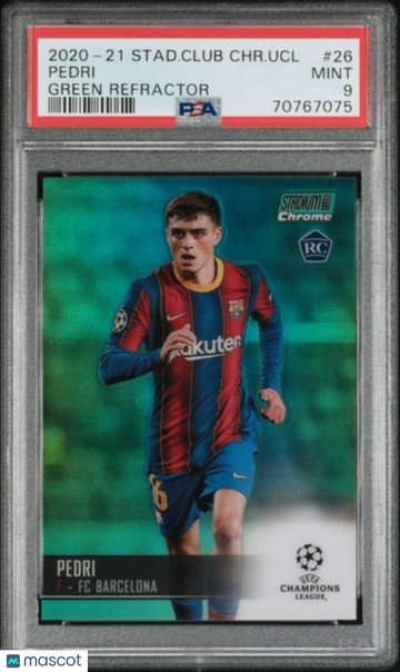 2020 Stadium Club Chrome UEFA Champions League Pedri #26 Green Refractor PSA 9