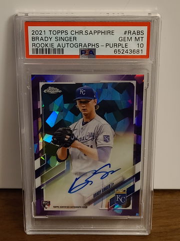 2021 Topps Chrome Sapphire Purple Brady Singer #/10 Rookie Auto RC PSA 10 Royals SSP *POP 1*