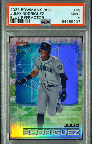 2021 BOWMAN'S BEST BLUE REFRACTOR /150 #49 JULIO RODRIGUEZ PSA 9 MINT SEATTLE RC