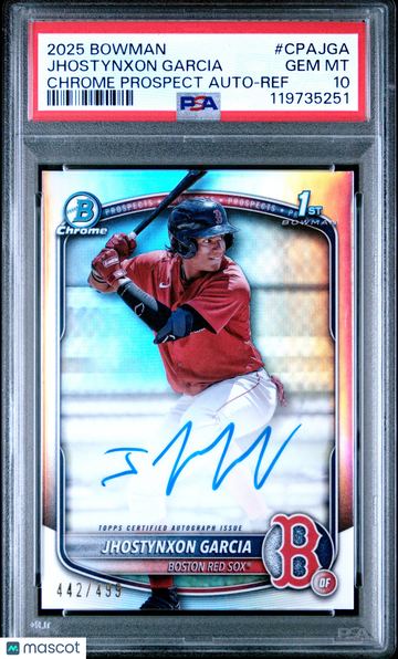 2025 Bowman Chrome Prospect Autographs Jhostynxon Garcia #CPAJGA Ref /499 PSA 10