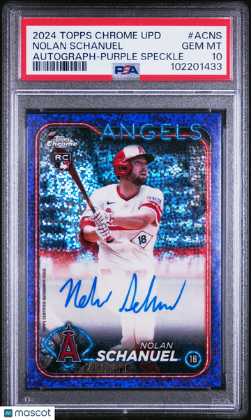 2024 Topps Chrome Update Chrome Baseball Update Series Autographs Nolan Schanuel #ACNS Purple Speckle /299 PSA 10